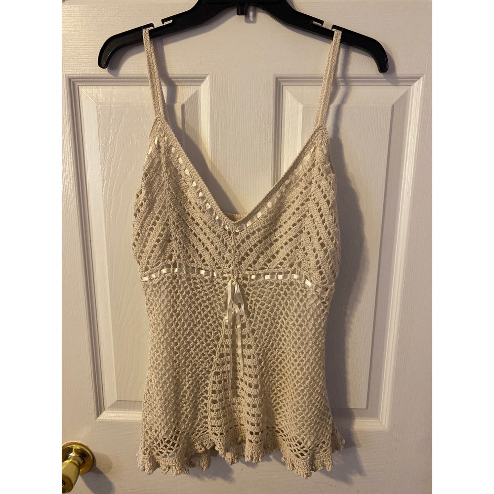 Faded Glory Originals Crochet Camisole Top Cream Beige Boho XL 16/18